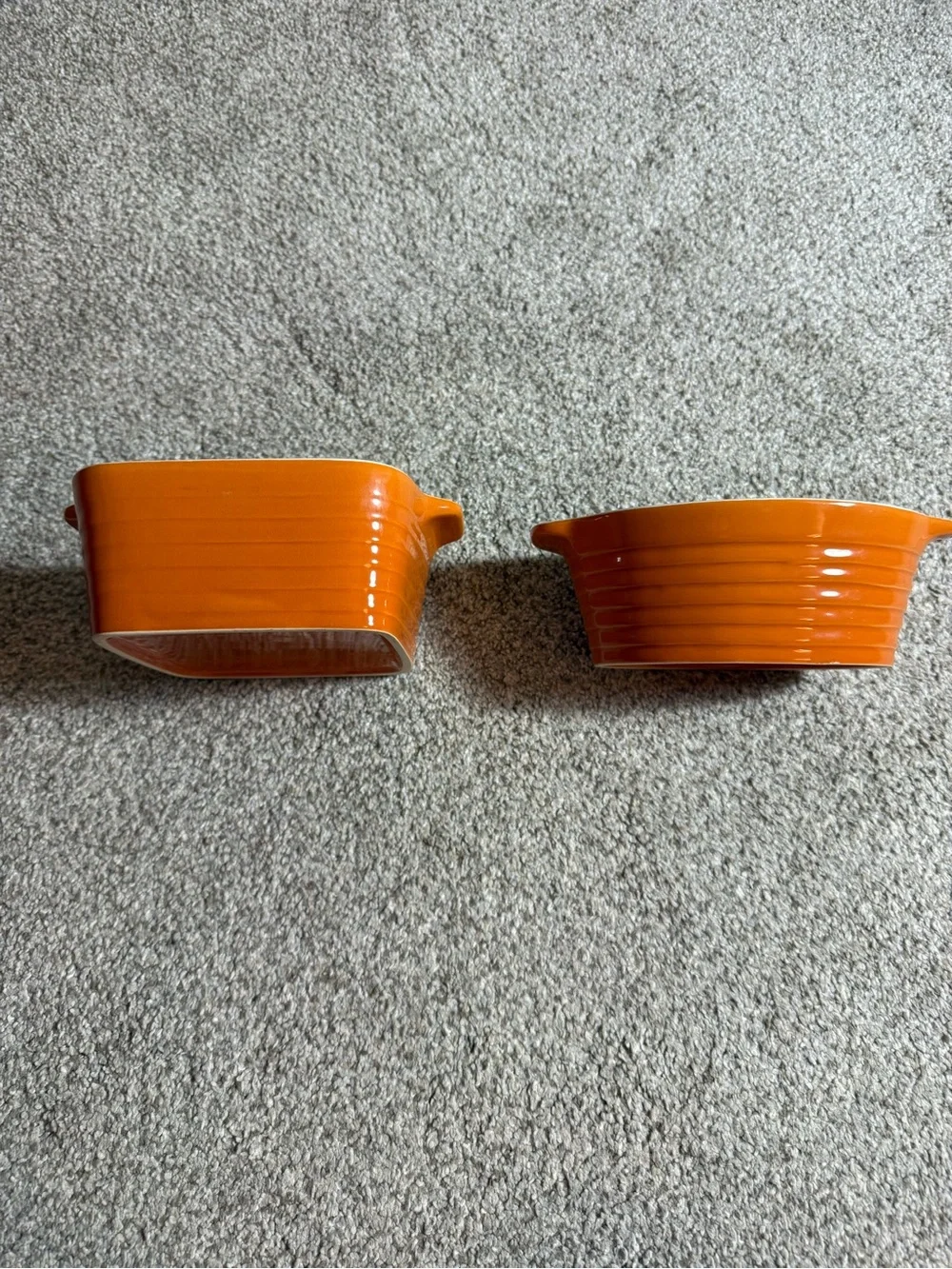 Pair of Orange Ceramic Baking Dishes